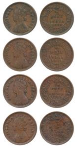 Victoria Empress, Copper ½ Pice (4), 1898, 1899, 1900 and 1901, Calcutta Mint, (Prid 731, 