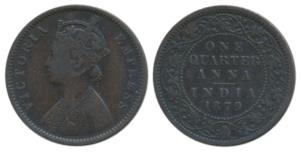 Victoria Empress, Copper ¼ Anna, 1879, Calcutta Mint, (Prid 613). Very Fine, Scarce.