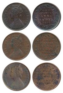 Victoria Empress, Copper ¼ Anna, 1899, 1900 and 1901, Calcutta Mint, (Prid 632, 633 & 634)