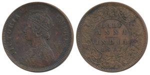 Victoria Empress, Copper ½ Anna, 1877, Calcutta Mint, Bust C, 4¾ panels to the jabot with 