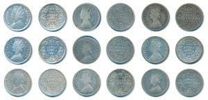 Victoria Empress, Silver 2 Annas, 1882, 1883, 1884, 1885, 1886, 1887, 1888, 1889, 1890, Al