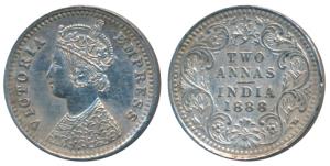 Victoria Empress, Silver 2 Annas, 1888, Bombay Mint, B / II / B incuse, (Prid 541). Extrem