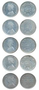 Victoria Empress, Silver 2 Annas, 1894, 1896, 1897, 1898, B / II / B incuse, 1901 B / I B 
