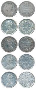 Victoria Queen & Empress, Silver ¼ Rupee, 1874, Bombay Mint, A / I / dot, 1875, Calcutta M