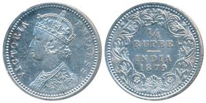 Victoria Empress, Silver ¼ Rupee, 1879, Calcutta Mint, C / II / C incuse, (Prid 384). Very