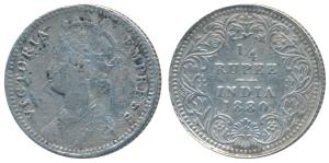 Victoria Empress, Silver ¼ Rupee, 1880, Calcutta Mint, C / II / C incuse, (Prid 385). Fine