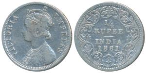 Victoria Empress, Silver ¼ Rupee, 1881, Bombay Mint, A / II / dot, (Prid 410). About Very 