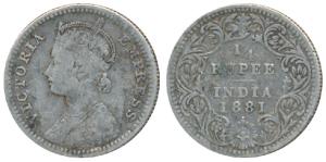 Victoria Empress, Silver ¼ Rupee, 1881, Bombay Mint, C / II dot, Unlisted in Pridmore, (SW