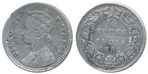 Victoria Empress, Silver ¼ Rupee, 1882, Bombay Mint, C / I / dot, (Prid 414). Very Fine+, 