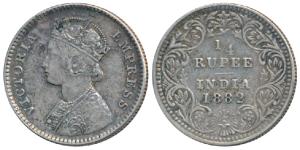 Victoria Empress, Silver ¼ Rupee, 1882, Bombay Mint, B / II / dot, (Prid 413). Very Fine+,