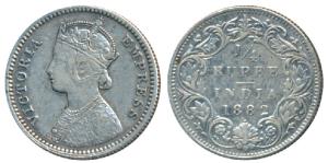 Victoria Empress, Silver ¼ Rupee, 1882, Bombay Mint, B / I / dot, Unlisted in Pridmore. Ve