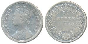 Victoria Empress, Silver ¼ Rupee, 1882, Bombay Mint, C / I / dot, (Prid 414). Fine+, Rare.