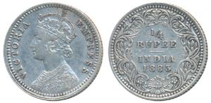 Victoria Empress, Silver ¼ Rupee, 1883, Calcutta Mint, C / II / C incuse, (Prid 388). Very