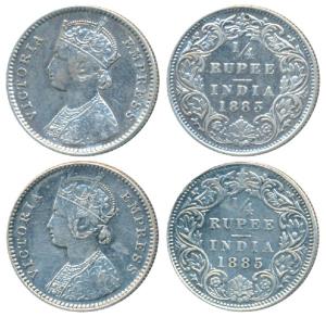 Victoria Empress, Silver ¼ Rupee, 1883, Bombay Mint, B / I / dot, (Prid 415). 1885, Bombay