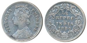 Victoria Empress, Silver ¼ Rupee, 1884, Bombay Mint, C / I / B raised, (Prid 417). Very Fi