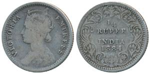 Victoria Empress, Silver ¼ Rupee, 1884 (2), Calcutta Mint, C / II / No mm; (Unlisted in Pr