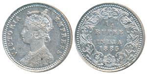 Victoria Empress, Silver ¼ Rupee (2), 1885, Calcutta Mint, C / II / C incuse; (Prid 390). 