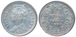 Victoria Empress, Silver ¼ Rupee, 1890, Calcutta Mint, C / II / C incuse; (Prid 395). Abou