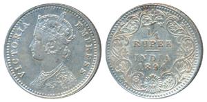 Victoria Empress, Silver ¼ Rupee, 1894 (2), Calcutta Mint, C / II / C incuse; (Prid 399). 