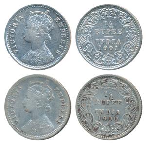 Victoria Empress, Silver ¼ Rupee, 1900 & 1901 both Calcutta Mint, C / II / C incuse, (Prid