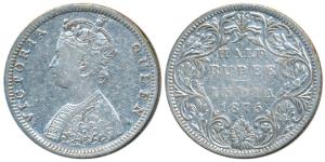 Victoria Queen, Silver ½ Rupee, 1875, Bombay Mint, B2 / II / dot, (Prid 286). Very Fine, R
