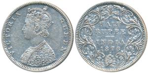 Victoria Queen, Silver ½ Rupee, 1876, Bombay Mint, B2 / II / dot, (Prid 287). Very Fine+, 