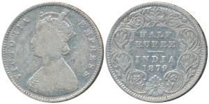 Victoria Empress, Silver ½ Rupee, 1879, Calcutta Mint, A / I / C incuse, (Prid 263). Fine+