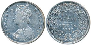 Victoria Empress, Silver ½ Rupee, 1881, Calcutta Mint, A / I / C incuse, (Prid 265). Very 