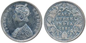 Victoria Empress, Silver ½ Rupee, 1881, Bombay Mint, B2 / II / dot, (Prid 289). Very Fine+