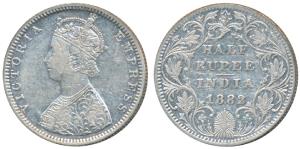 Victoria Empress, Silver ½ Rupee, 1882, Bombay Mint, B2 / II / dot, (Prid 290). Very Fine+