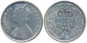 Victoria Empress, Silver ½ Rupee, 1884, Calcutta Mint, A / I / C incuse, (Prid 268). About