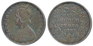 Victoria Empress, Silver ½ Rupee, 1884, Bombay Mint, A / II / dot, (Prid 292). Very Fine+.