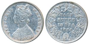 Victoria Empress, Silver ½ Rupee, 1884, Bombay Mint, A / II / no dot, (Prid 293). Very Fin