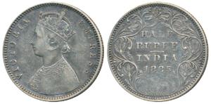 Victoria Empress, Silver ½ Rupee, 1885, Bombay Mint, A / II / B raised, (Prid 292). About 