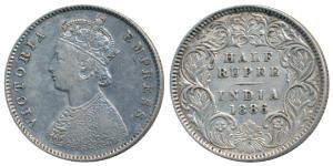 Victoria Empress, Silver ½ Rupee, 1886, Calcutta Mint, A / I / C incuse, (Prid 270). Very 