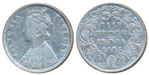 Victoria Empress, Silver ½ Rupee, 1886, Bombay Mint, A / II / B raised, (Prid 295). About 