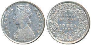 Victoria Empress, Silver ½ Rupee, 1887, Calcutta Mint, A / I / C incuse, (Prid 271). Very 