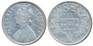 Victoria Empress, Silver ½ Rupee, 1887, Bombay Mint, A / II / B raised, (Prid 296). About 