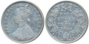 Victoria Empress, Silver ½ Rupee, 1888, Bombay Mint, A / II / B raised, (Prid 298). About 