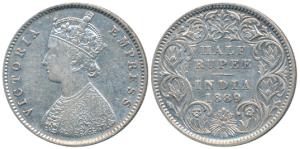 Victoria Empress, Silver ½ Rupee, 1889, Calcutta Mint, A / I / C incuse, (Prid 273). Very 