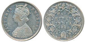 Victoria Empress, Silver ½ Rupee, 1889, Bombay Mint, A / II / B raised, (Prid 299). Very F