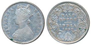 Victoria Empress, Silver ½ Rupee, 1892, Calcutta Mint, A / I / C incuse, (Prid 276). About
