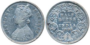 Victoria Empress, Silver ½ Rupee, 1893, Calcutta Mint, A / I / C incuse, (Prid 277). Very 
