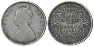 Victoria Empress, Silver ½ Rupee, 1894, Calcutta Mint, A / I / C incuse, (Prid 278). Fine+