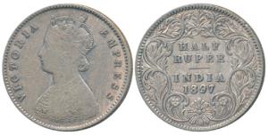 Victoria Empress, Silver ½ Rupee, 1897, Calcutta Mint, A / I / C incuse, (Prid 280). About