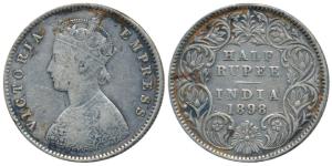 Victoria Empress, Silver ½ Rupee, 1898, Calcutta Mint, A / I / C incuse, (Prid 280). About
