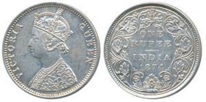 Victoria Queen, Silver Rupee, 1874, Bombay Mint, C1 / II / No mint mark, (Prid 141). About