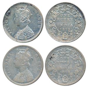 Victoria Queen, Silver Rupee, 1875 (2), Bombay Mint, C1 / II / dot, (Prid 144). Very Fine+