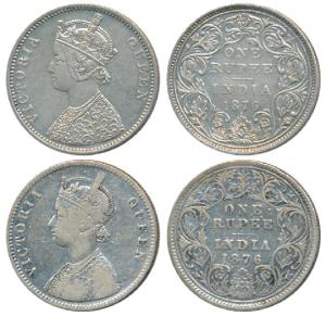 Victoria Queen, Silver Rupee, 1876 (2), Calcutta Mint, A1 / I / No mint mark, (Prid 114); 