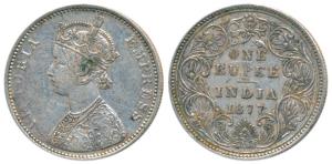 Victoria Empress, Silver Rupee, 1877, Bombay Mint, A3 / II / No mint mark, (Prid 148). Ver